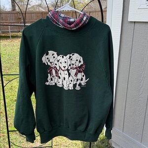 Green Turtleneck Sweater with Dalmatian Print
